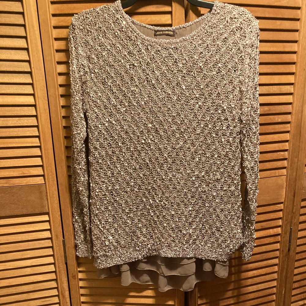 John Fashion Taupe Crocheted Top/Tunic
